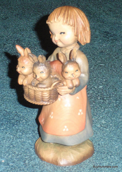 6" Anri Ferrandiz Hand Carved Wood "Basket of Joy" Girl With Bunnies Italy Box!