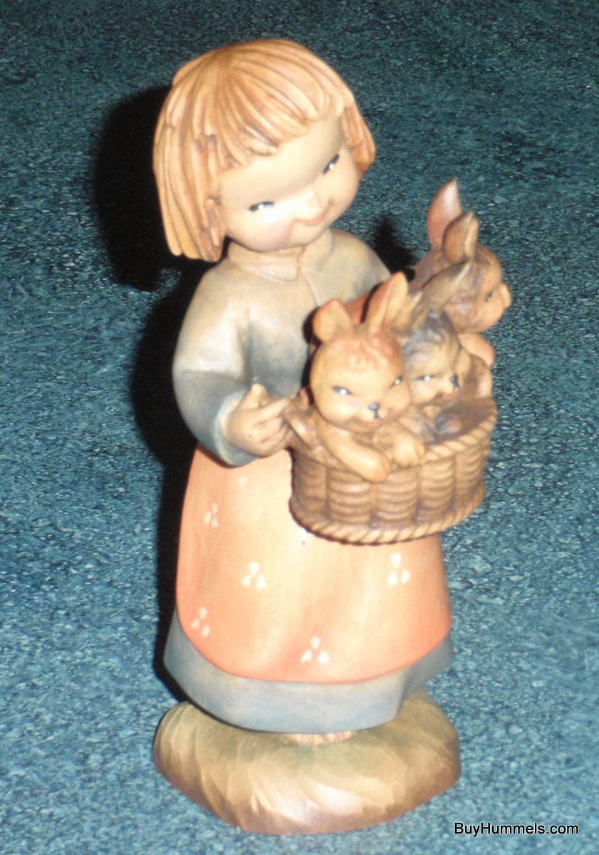 6" Anri Ferrandiz Hand Carved Wood "Basket of Joy" Girl With Bunnies Italy Box!