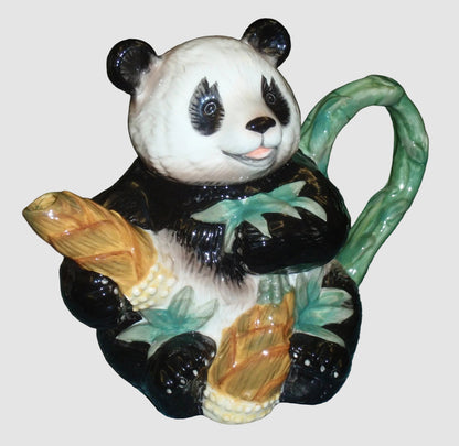 "Smiling Giant Panda" With Bamboo Endangered Species Collectible Teapot (9")