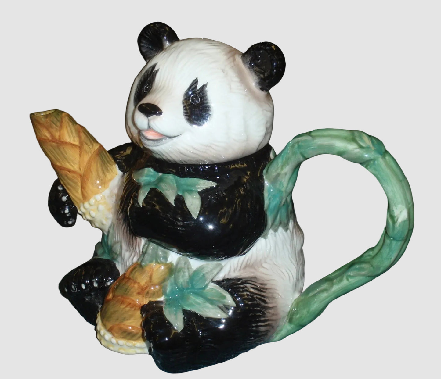 "Smiling Giant Panda" With Bamboo Endangered Species Collectible Teapot (9")