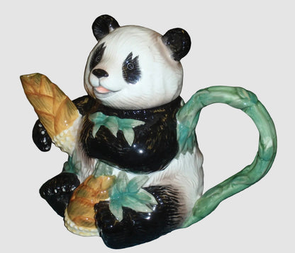 "Smiling Giant Panda" With Bamboo Endangered Species Collectible Teapot (9")