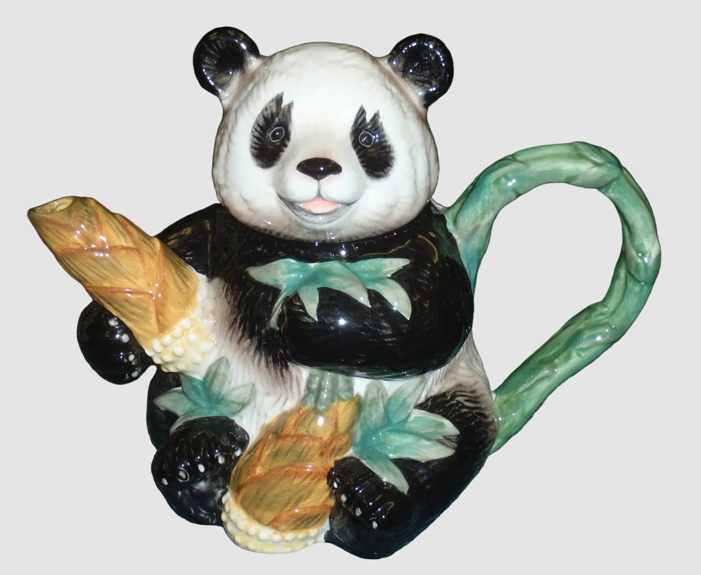 "Smiling Giant Panda" With Bamboo Endangered Species Collectible Teapot (9")