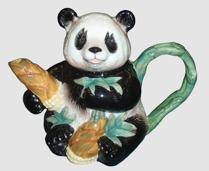 "Smiling Giant Panda" With Bamboo Endangered Species Collectible Teapot (9")