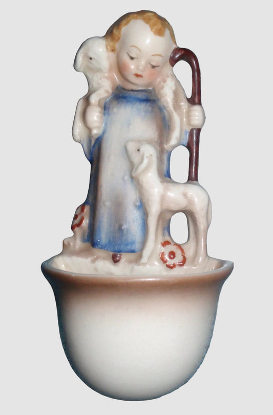 Goebel Hummel Good Shepherd Holy Water Font 35 0 Incised Crown TMK1 Shepherd Lambs Vintage Germany Porcelain