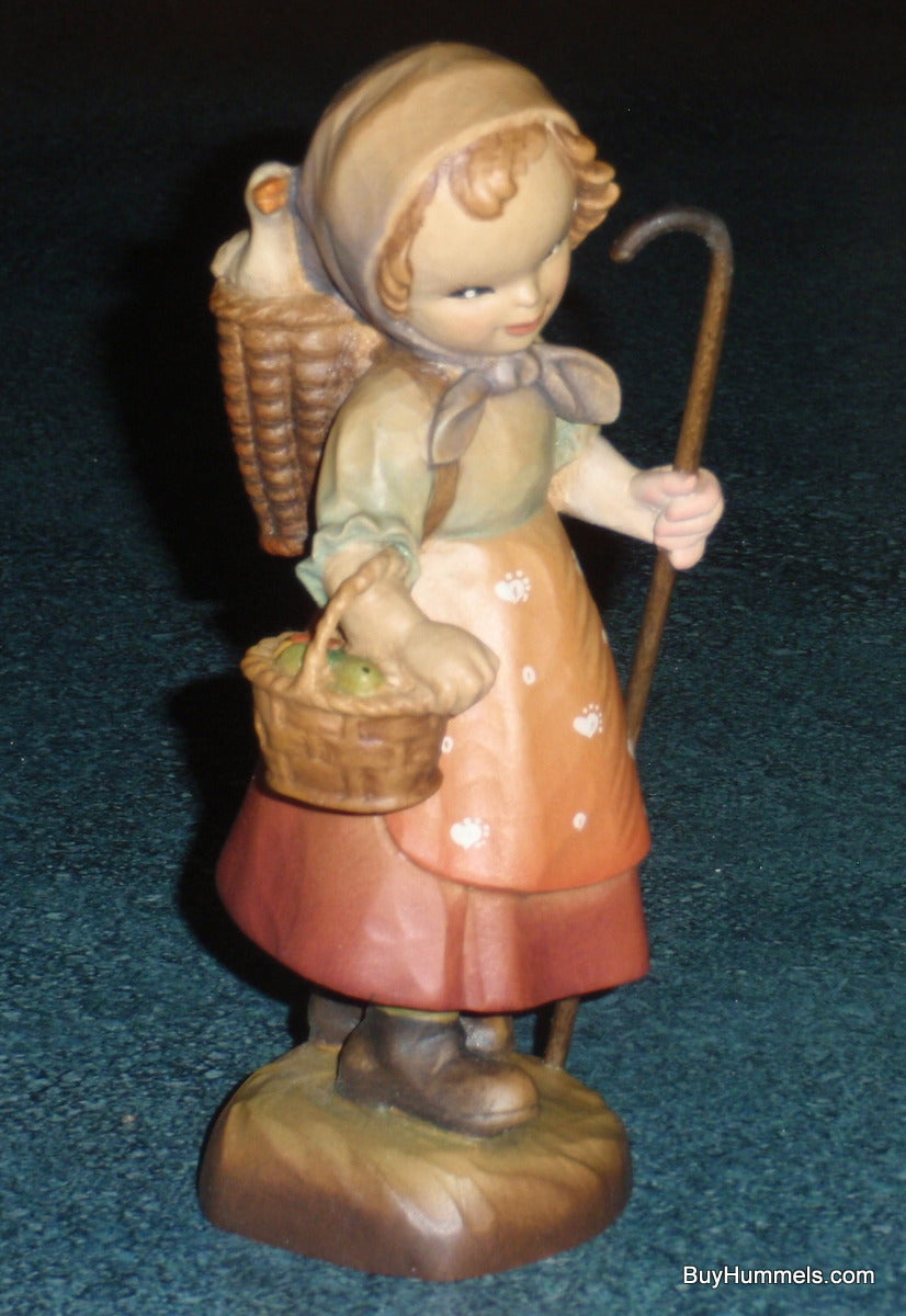 Anri "To Market" Hand Carved 6" Wood Figurine By Ferrandiz - Little Girl With Basket And Duck!