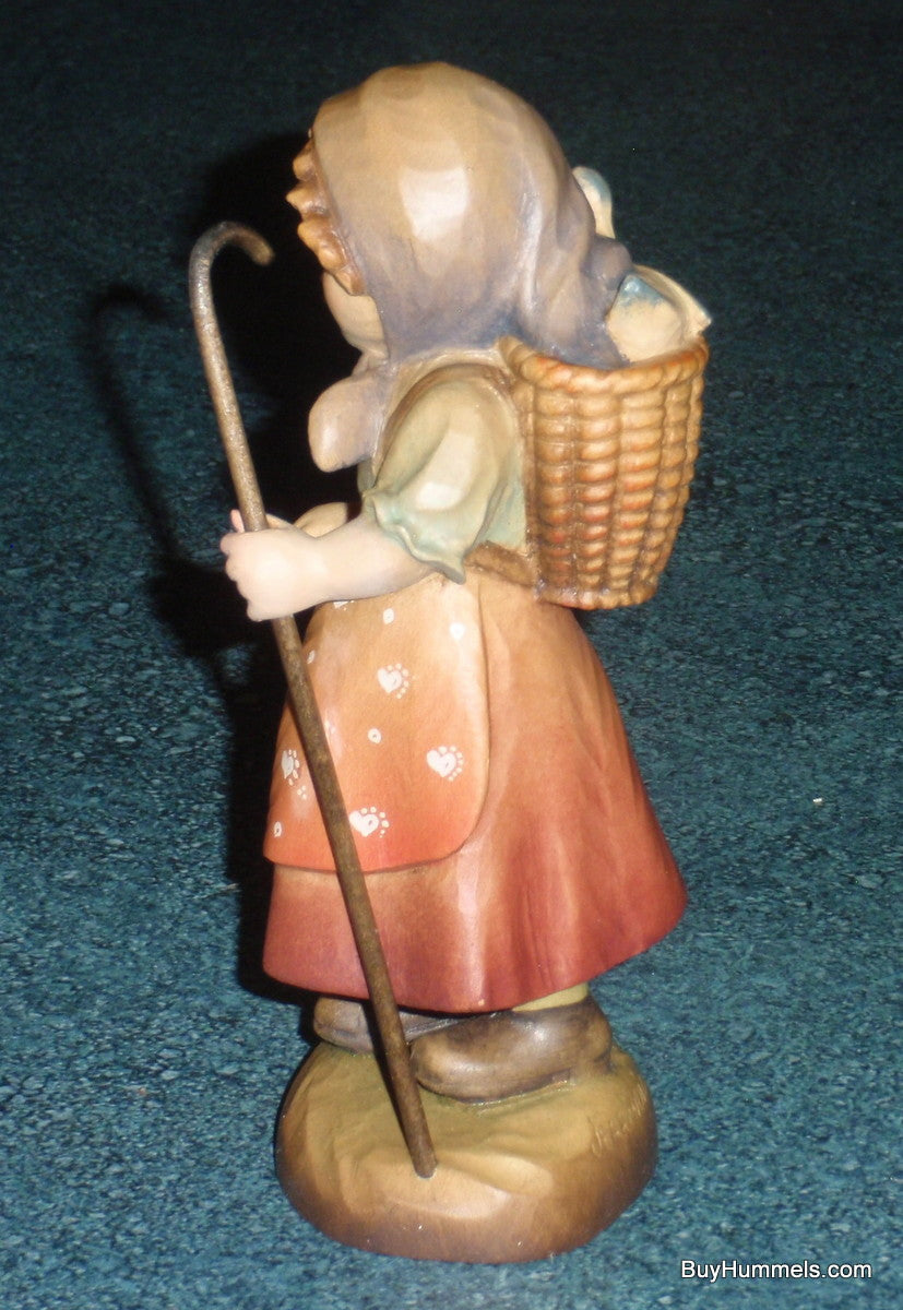 Anri "To Market" Hand Carved 6" Wood Figurine By Ferrandiz - Little Girl With Basket And Duck!