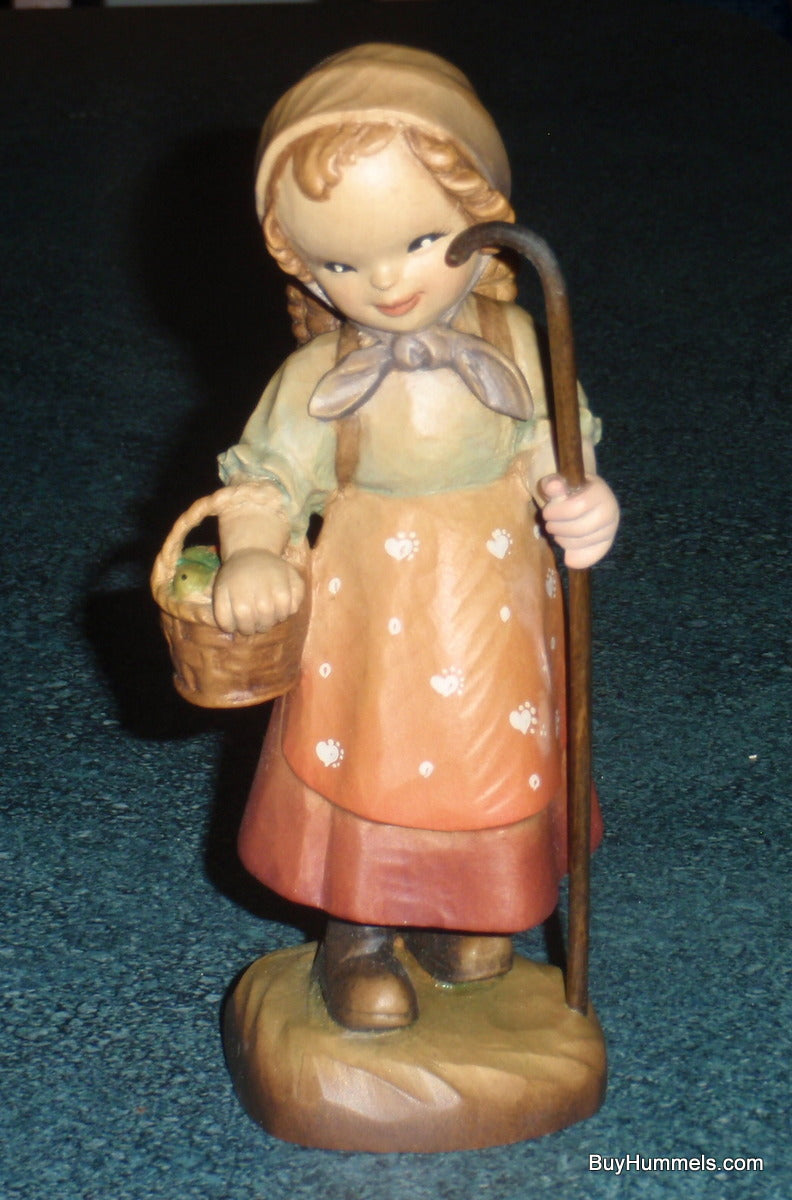 Anri "To Market" Hand Carved 6" Wood Figurine By Ferrandiz - Little Girl With Basket And Duck!