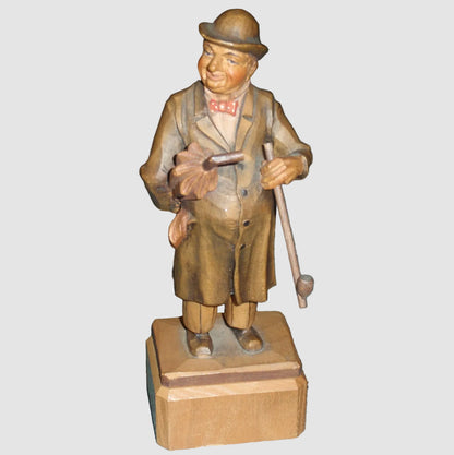 "Man With Umbrella & Pipe" ANRI Woodcarving Figurine #52220/5 - Signed (7")