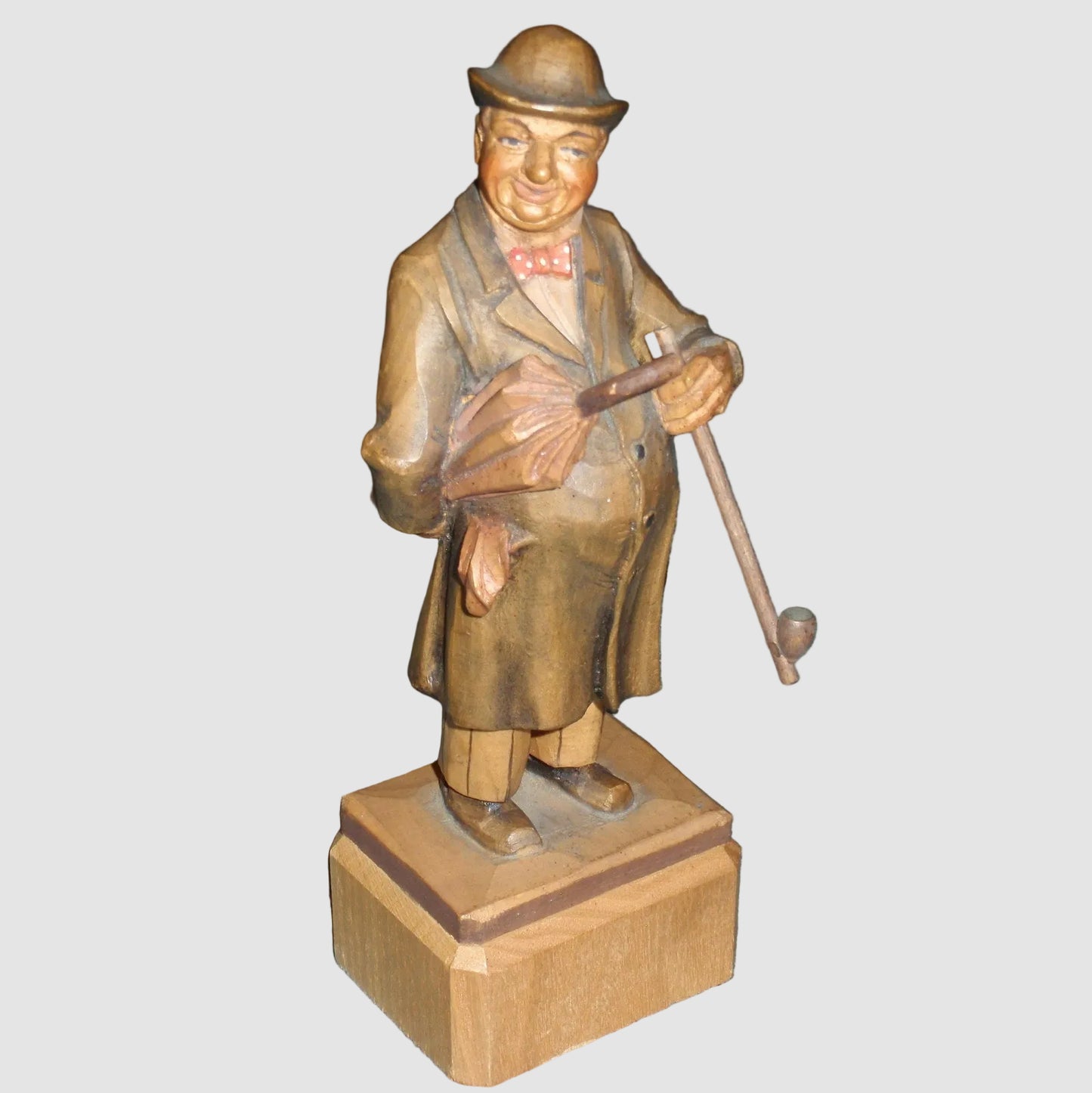 "Man With Umbrella & Pipe" ANRI Woodcarving Figurine #52220/5 - Signed (7")