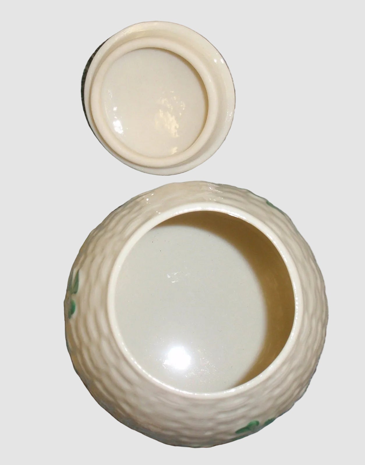 Belleek Ireland Shamrock Honey Pot Jar with Lid - Fine Parian China (3.5")