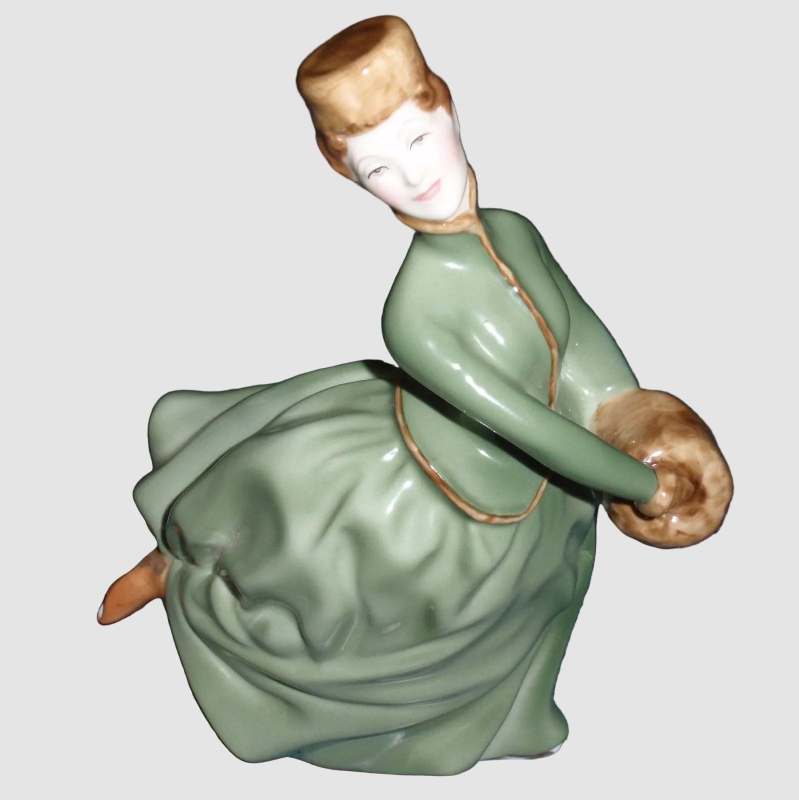 Royal Doulton Grace Figurine HN 2318 Mary Nicoll Pretty Ladies Collection Woman Ice Skating Green Dress Fur Muff Vintage England Porcelain Bone China
