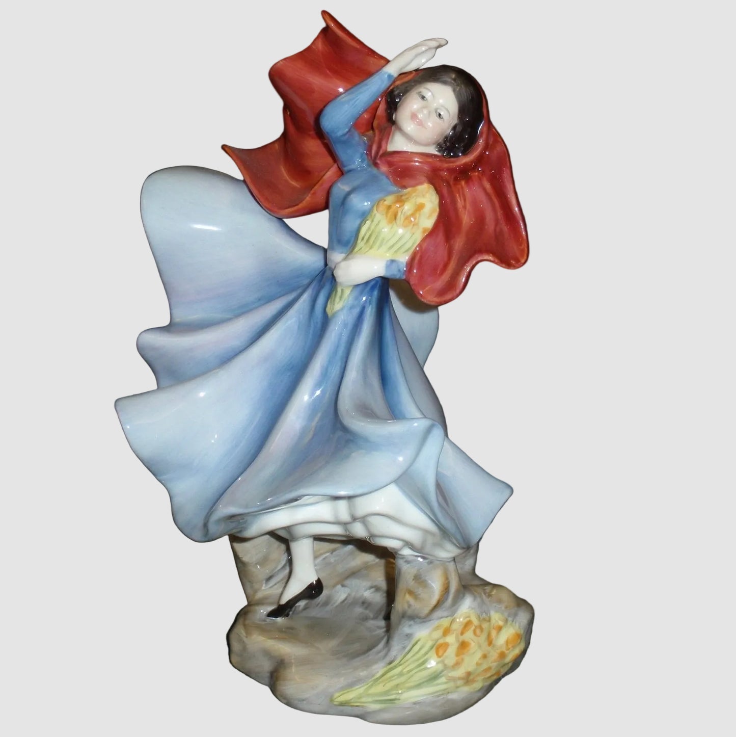 Royal Doulton Sophie Figurine HN 3257 Douglas V Tootle Pretty Ladies Collection Woman Blue Dress Red Scarf Wheat Vintage England Porcelain Bone China