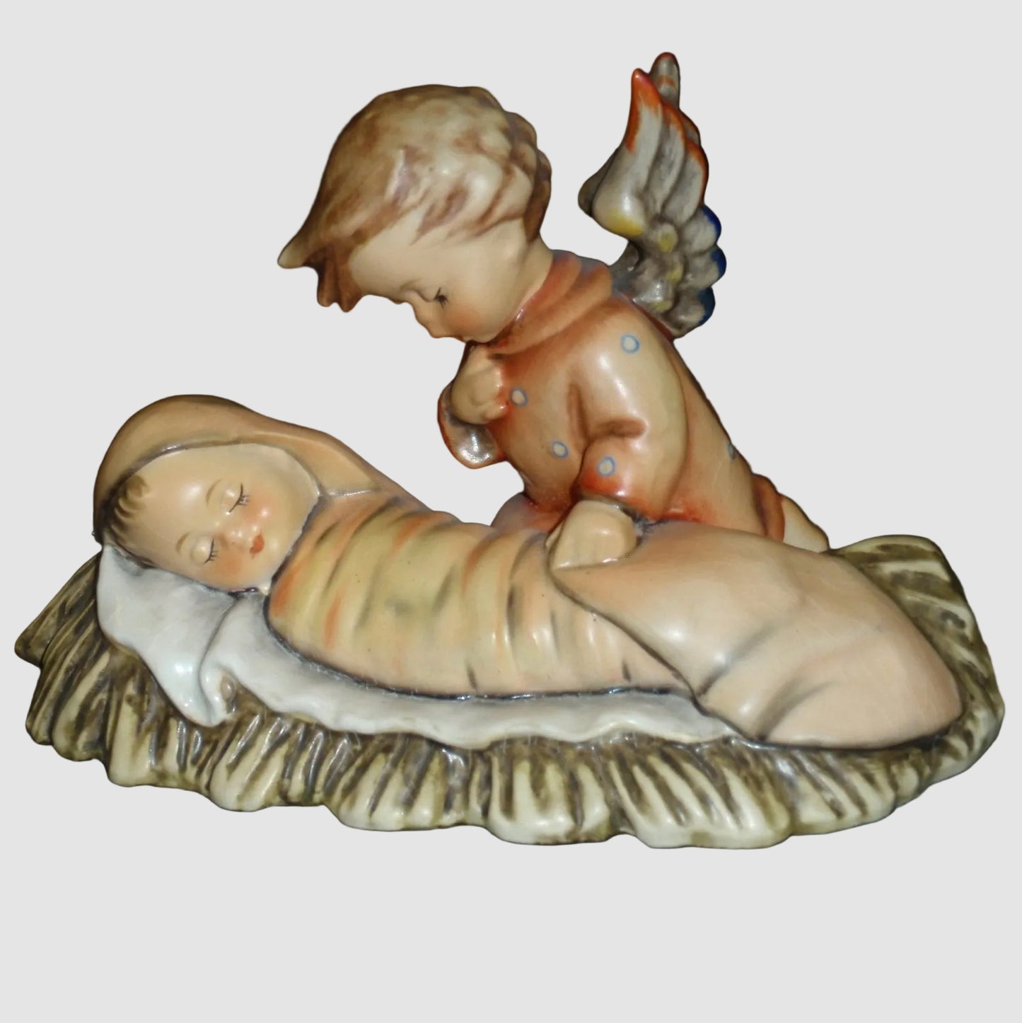 Goebel Hummel Angelic Sleep Figurine Candleholder 25 Engelchen Angel Baby Jesus Manger Arthur Moller Reinhold Unger Vintage Germany Porcelain