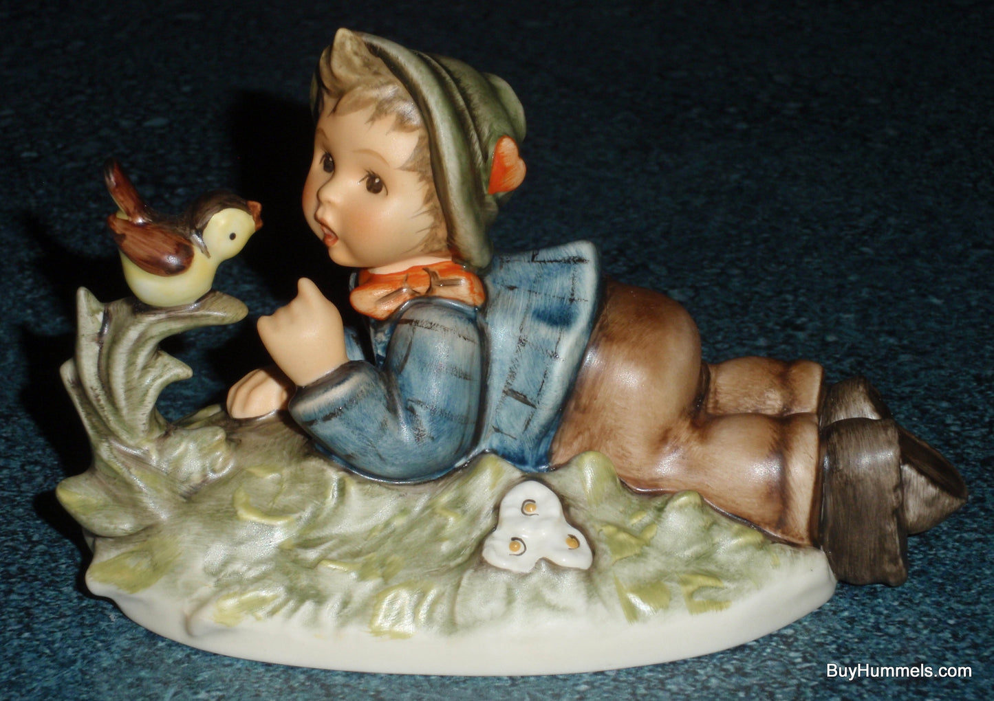 "Lazybones" Goebel Hummel Figurine #612/2/0 - Little Boy Laying In Meadow With Song Bird!