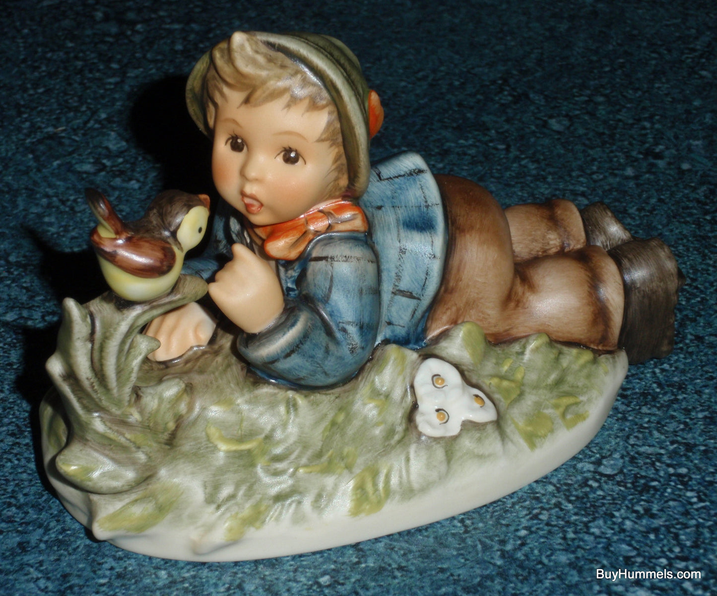 "Lazybones" Goebel Hummel Figurine #612/2/0 - Little Boy Laying In Meadow With Song Bird!