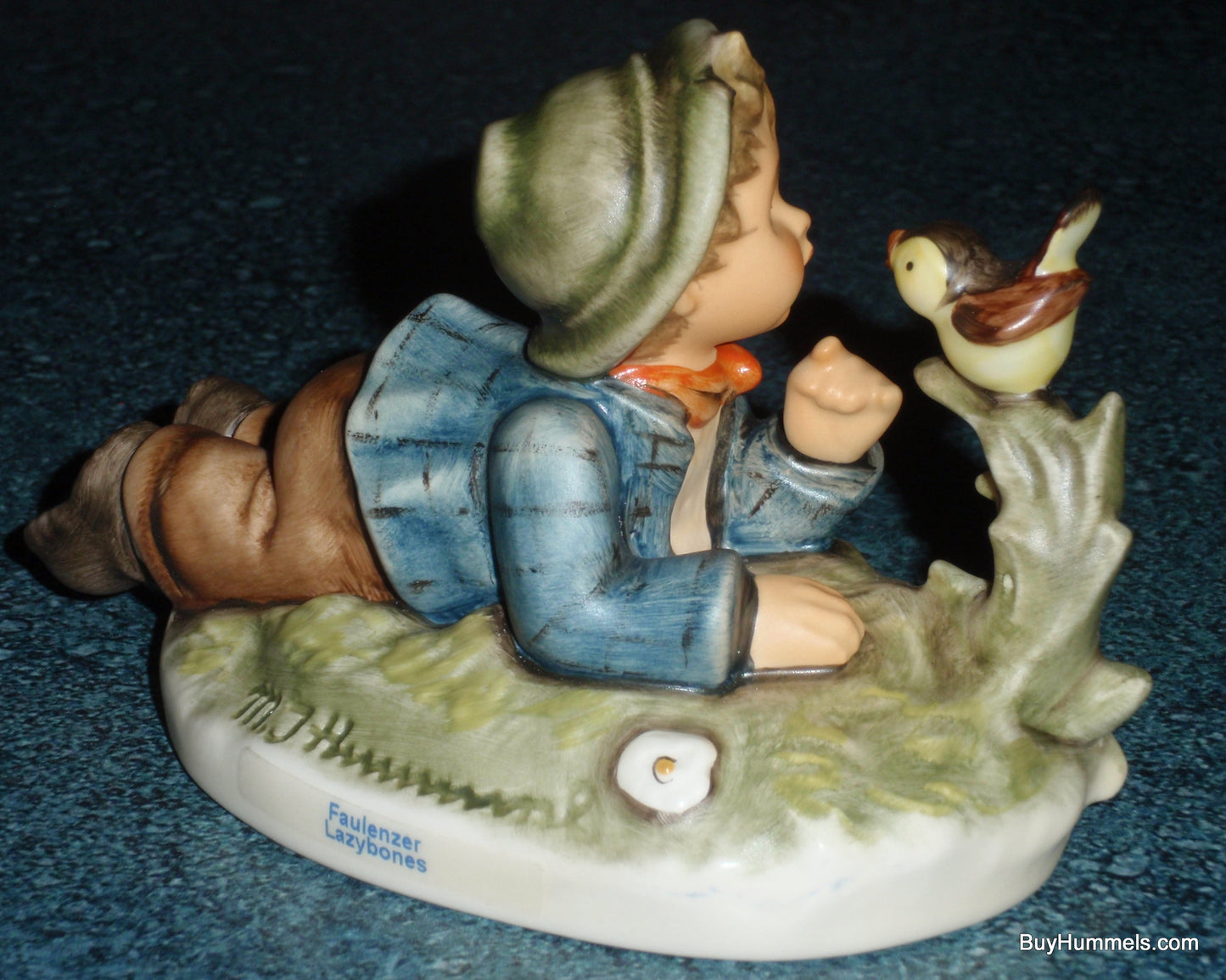 "Lazybones" Goebel Hummel Figurine #612/2/0 - Little Boy Laying In Meadow With Song Bird!