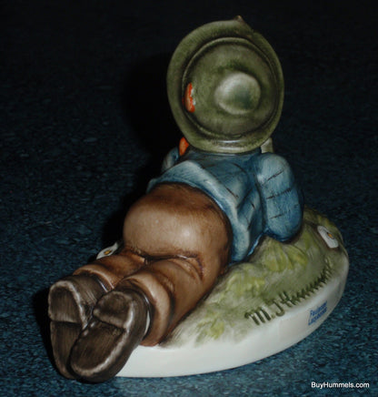 "Lazybones" Goebel Hummel Figurine #612/2/0 - Little Boy Laying In Meadow With Song Bird!