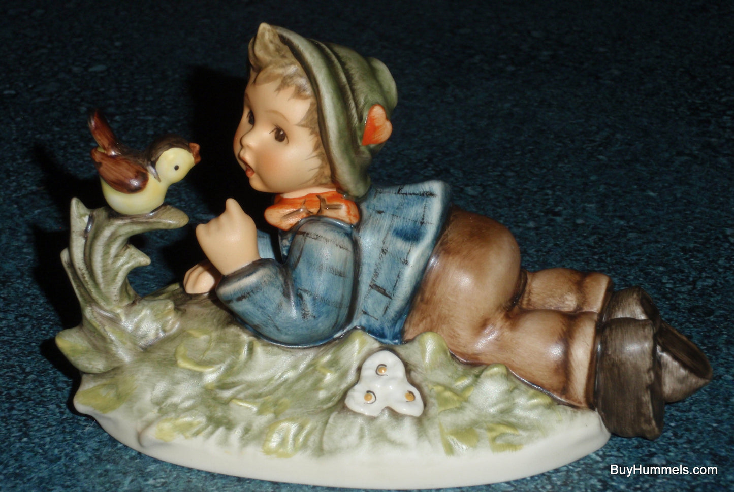 "Lazybones" Goebel Hummel Figurine #612/2/0 - Little Boy Laying In Meadow With Song Bird!