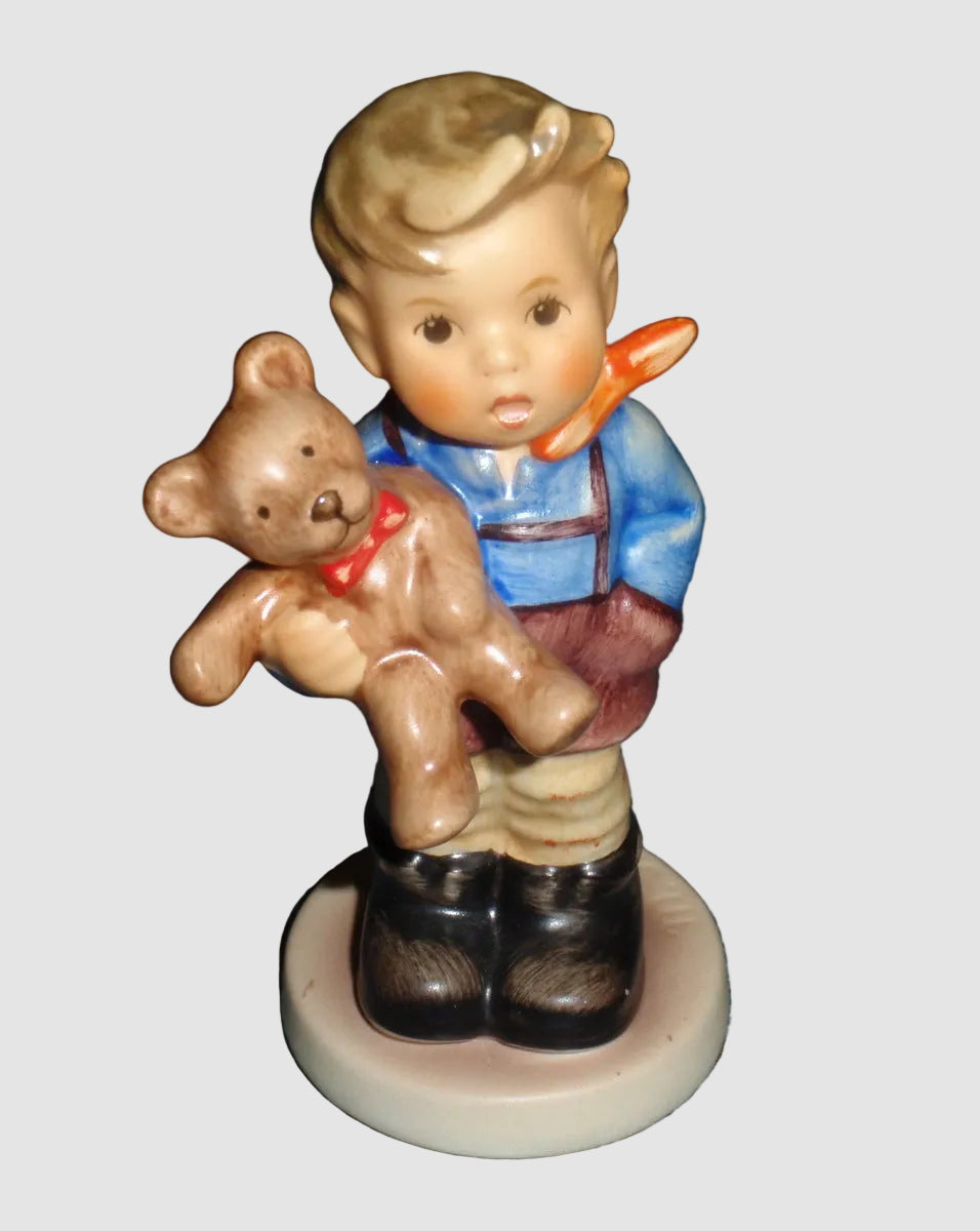 Goebel Hummel A Christmas Gift Figurine 2074/A Weihnachtsgeschenk Helmut Fischer Boy Teddy Bear Vintage Germany Porcelain