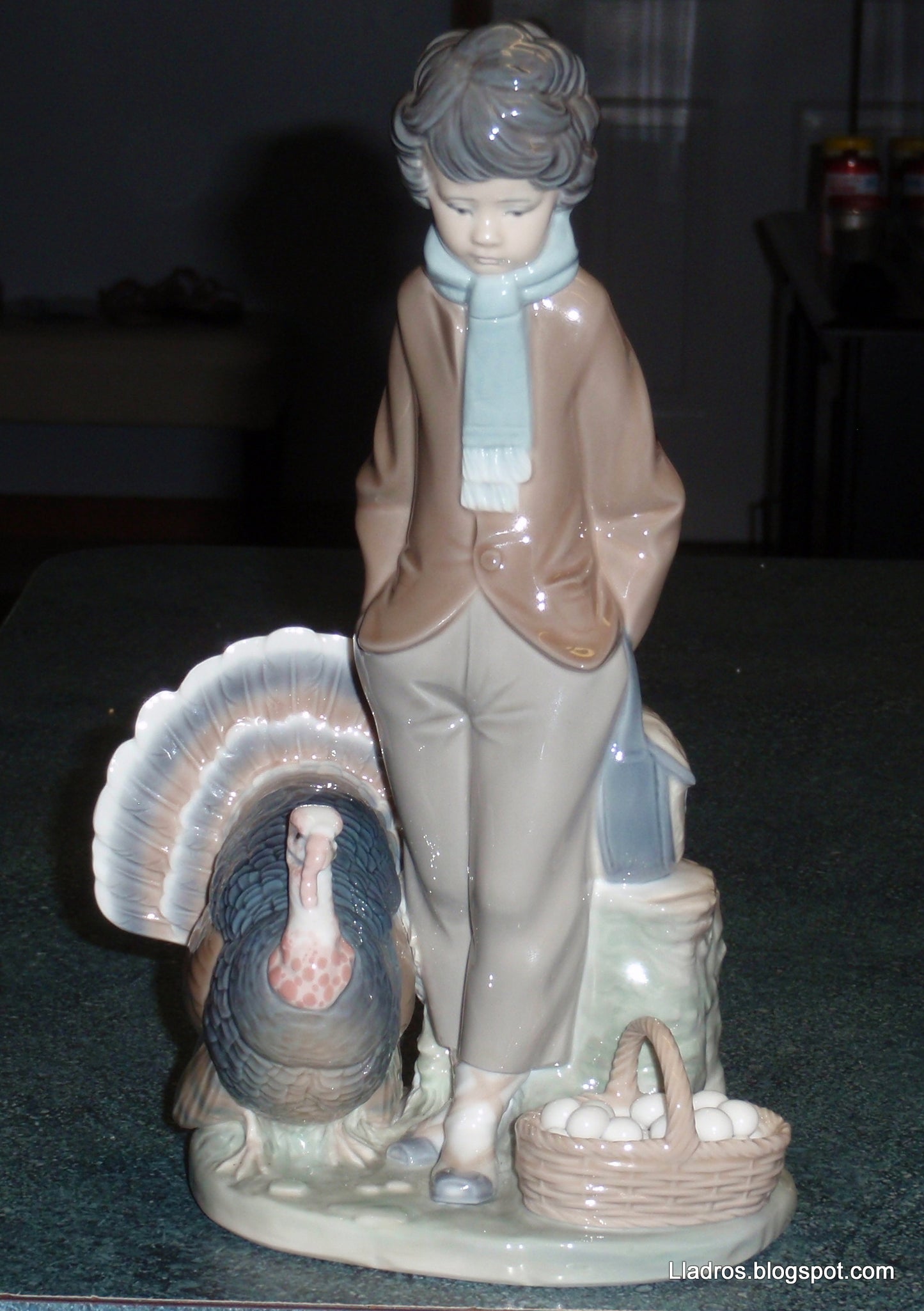 "Boy With Turkey" Lladro Figurine #1276 Boy With Basket Of Eggs