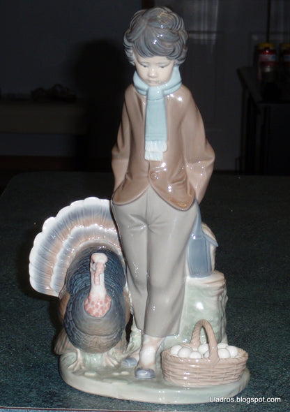 "Boy With Turkey" Lladro Figurine #1276 Boy With Basket Of Eggs