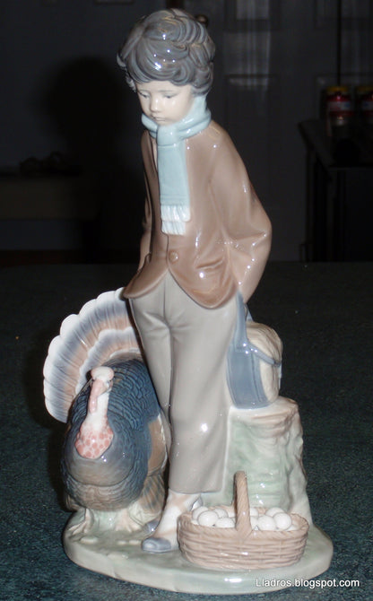 "Boy With Turkey" Lladro Figurine #1276 Boy With Basket Of Eggs