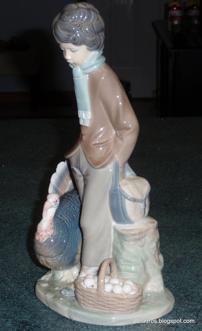 "Boy With Turkey" Lladro Figurine #1276 Boy With Basket Of Eggs
