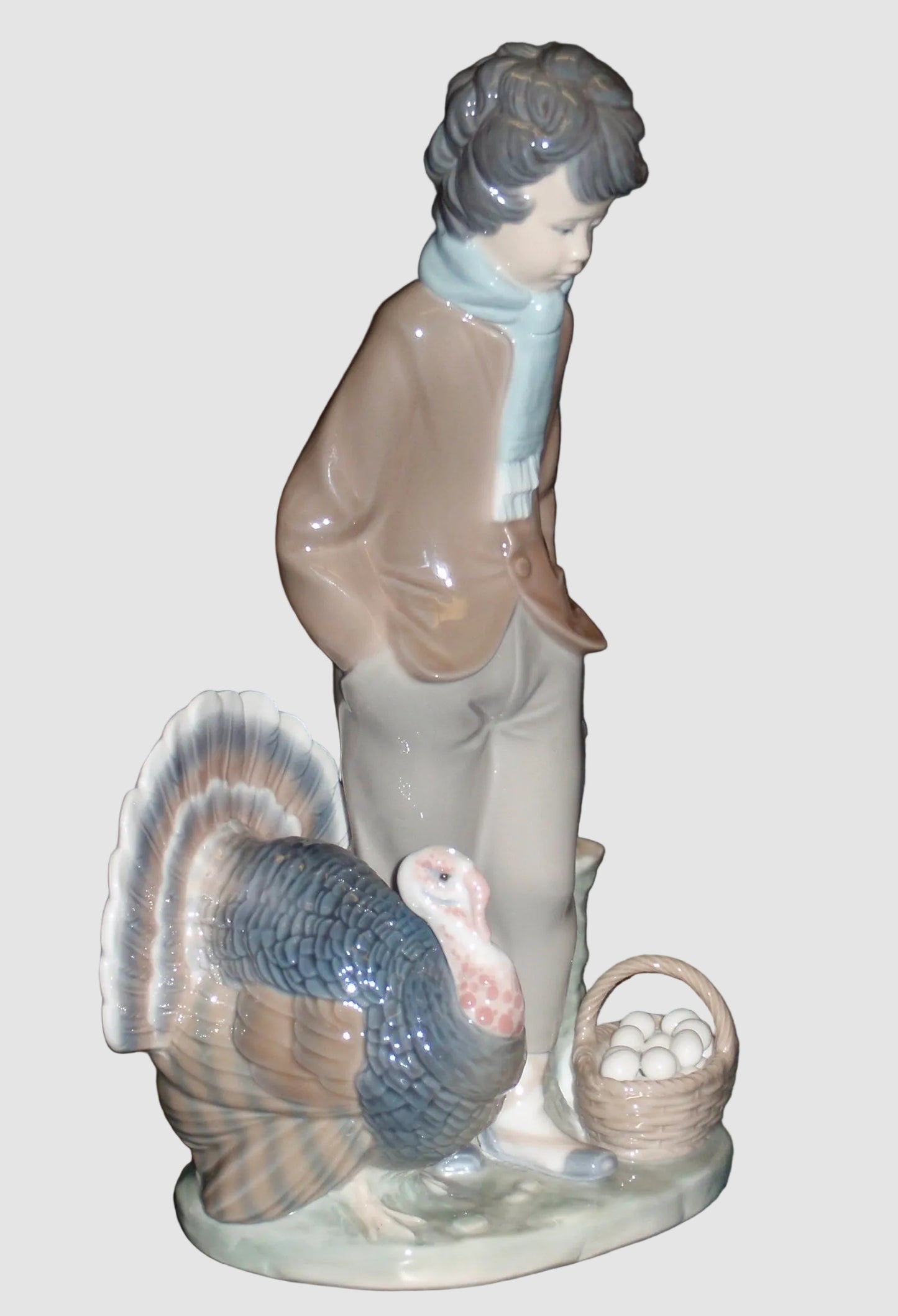 "Boy With Turkey" Lladro Figurine #1276 Boy With Basket Of Eggs