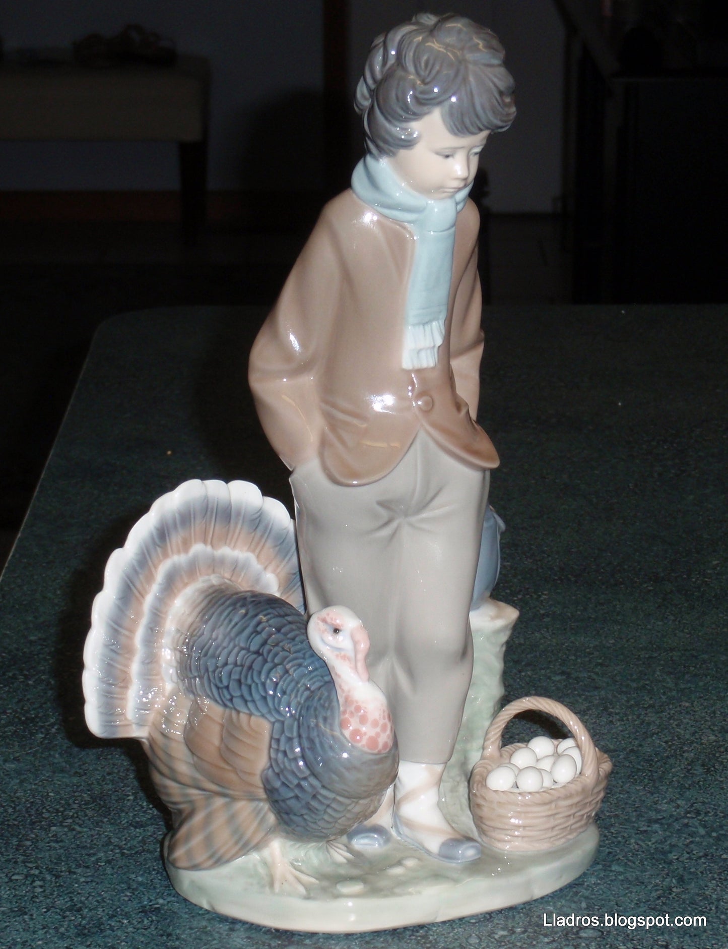 "Boy With Turkey" Lladro Figurine #1276 Boy With Basket Of Eggs