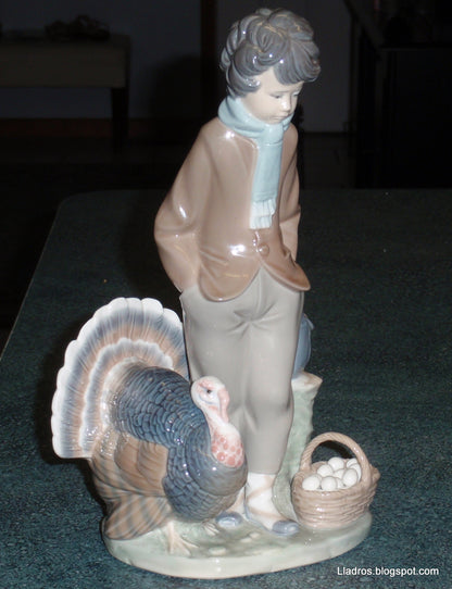 "Boy With Turkey" Lladro Figurine #1276 Boy With Basket Of Eggs