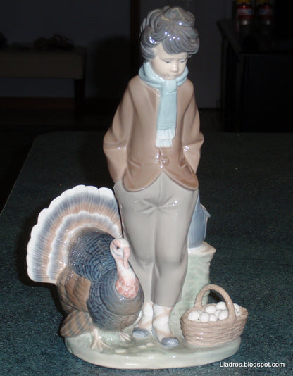 "Boy With Turkey" Lladro Figurine #1276 Boy With Basket Of Eggs