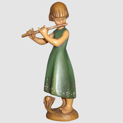 "Girl Flutist" ANRI Woodcarving Figurine - Siegfried Hafner (8")