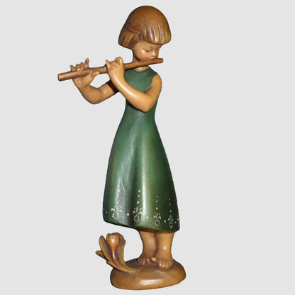 "Girl Flutist" ANRI Woodcarving Figurine - Siegfried Hafner (8")