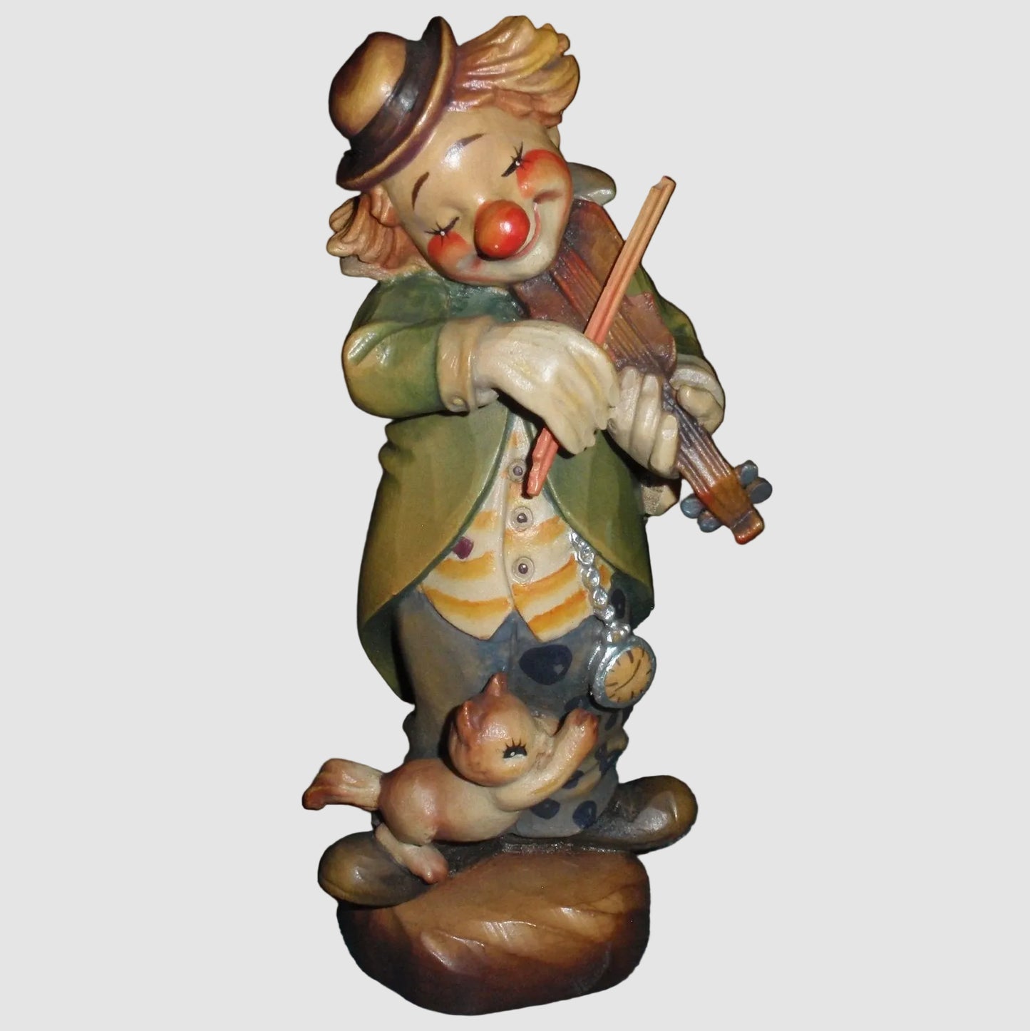 ANRI Circus Serenade Woodcarving Figurine 55560 Juan Ferrandiz Ulrich Bernardi Signed Hand Carved Italy Wooden Clown Violin Cat Vintage