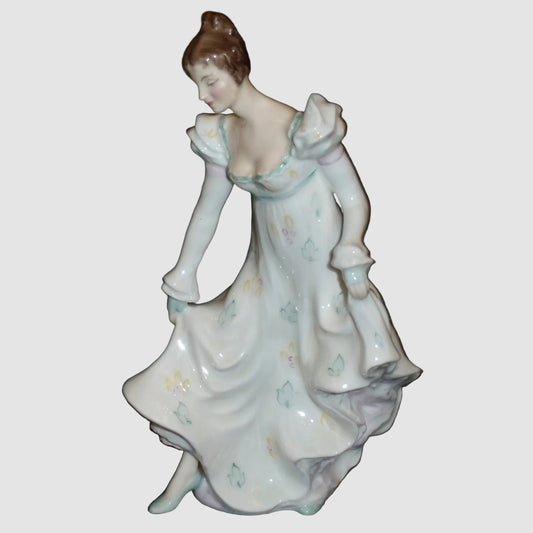 Royal Doulton Minuet Figurine HN 2019 Peggy Davies Pretty Ladies Collection Woman Dancing White Dress Pastel Flowers Vintage England Porcelain Bone China