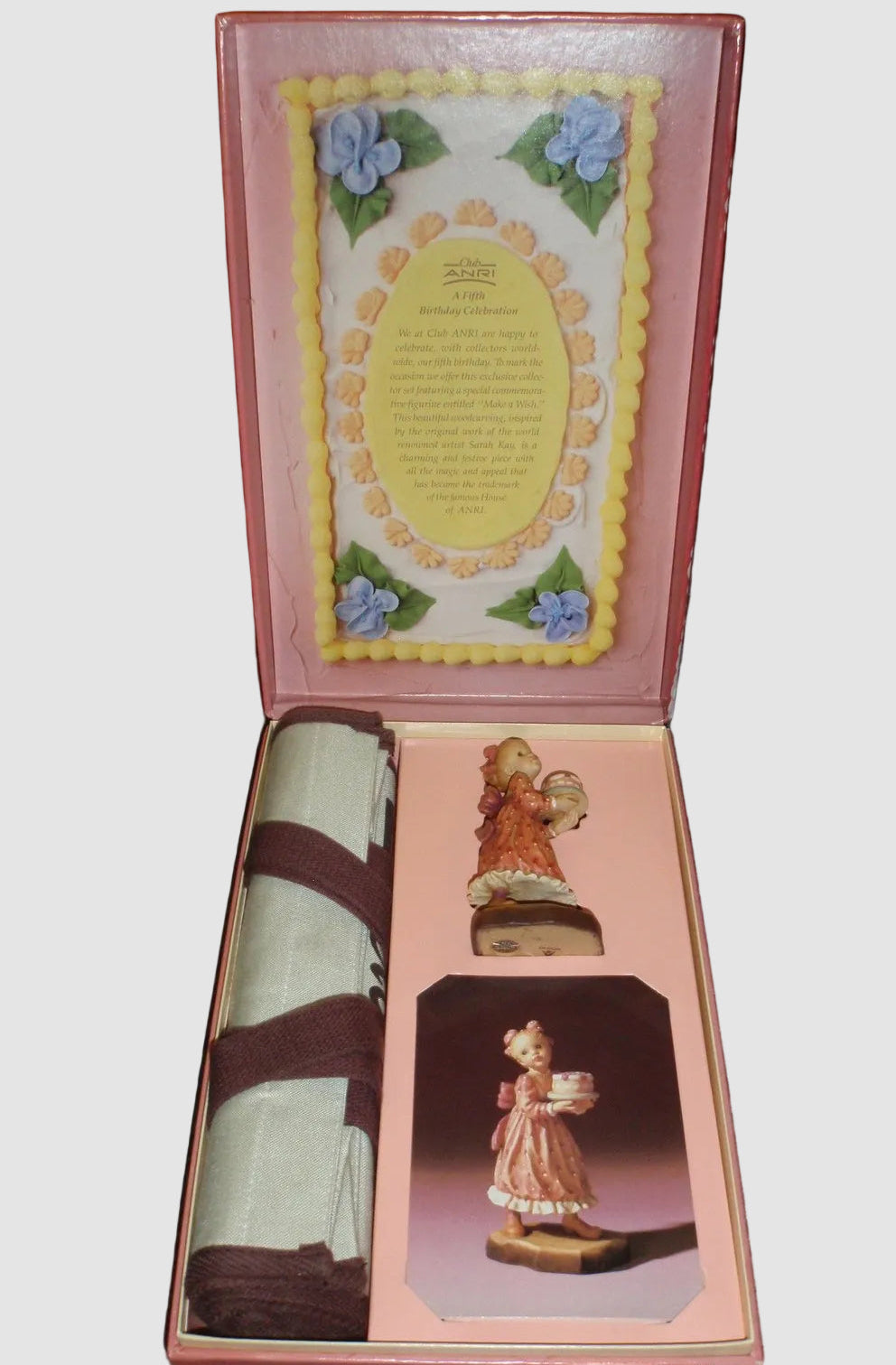 "Make A Wish" ANRI Sarah Kay Woodcarving Figurine #655101 - Birthday Set (4.5")