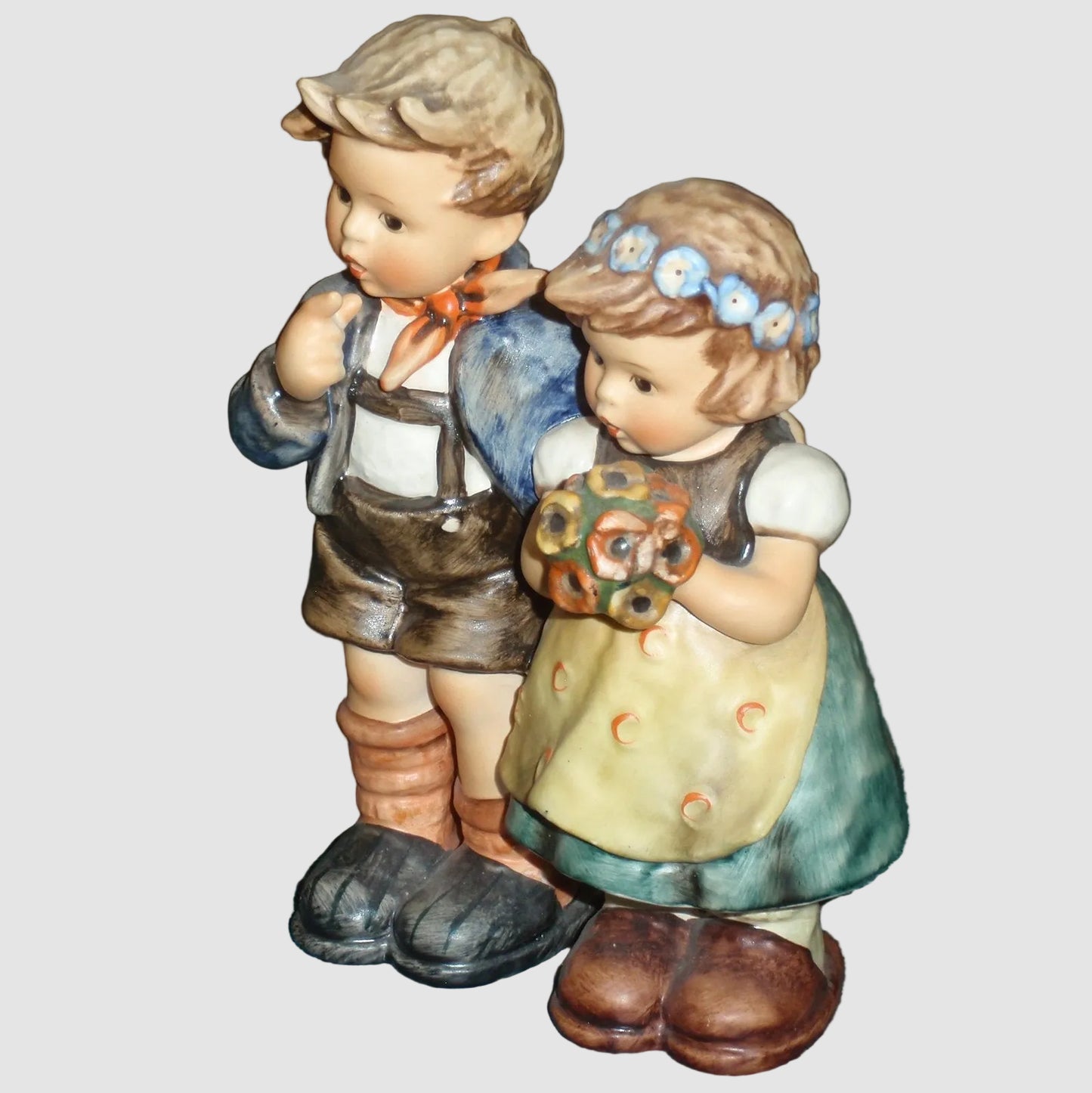 Goebel Hummel We Congratulate Figurine 220/F Arthur Moeller Wir gratulieren Boy Girl Flowers TMK-5 Vintage Germany Porcelain