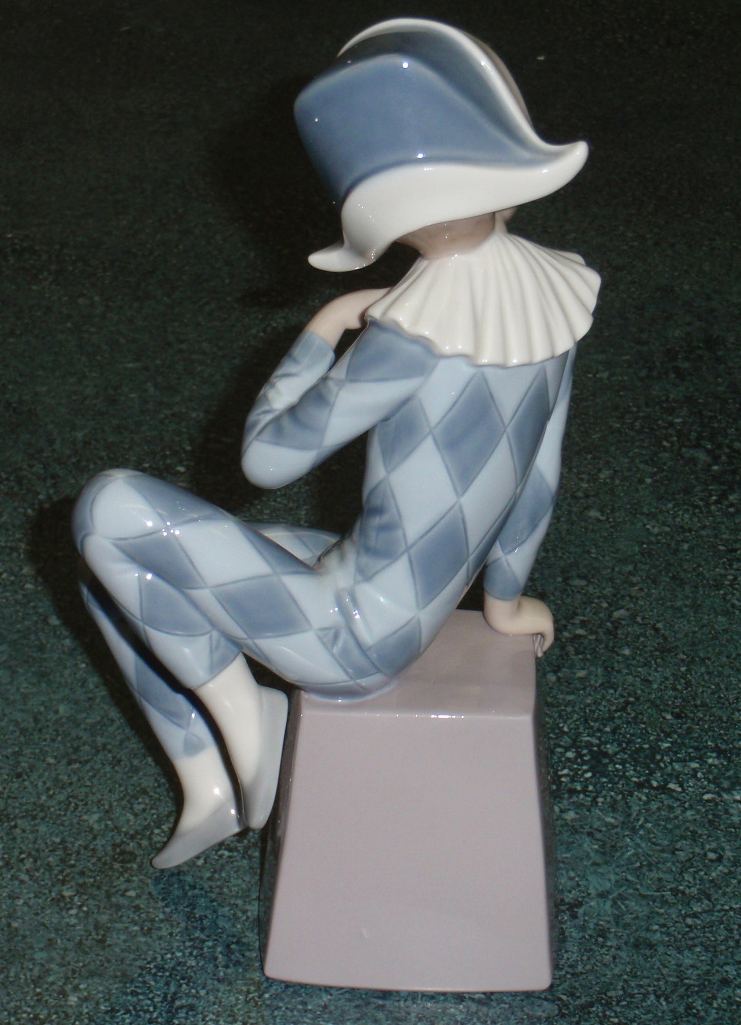 Lladro 5076 "Harlequin B" Figurine - Boy in Blue Clown Suit on Block (8")