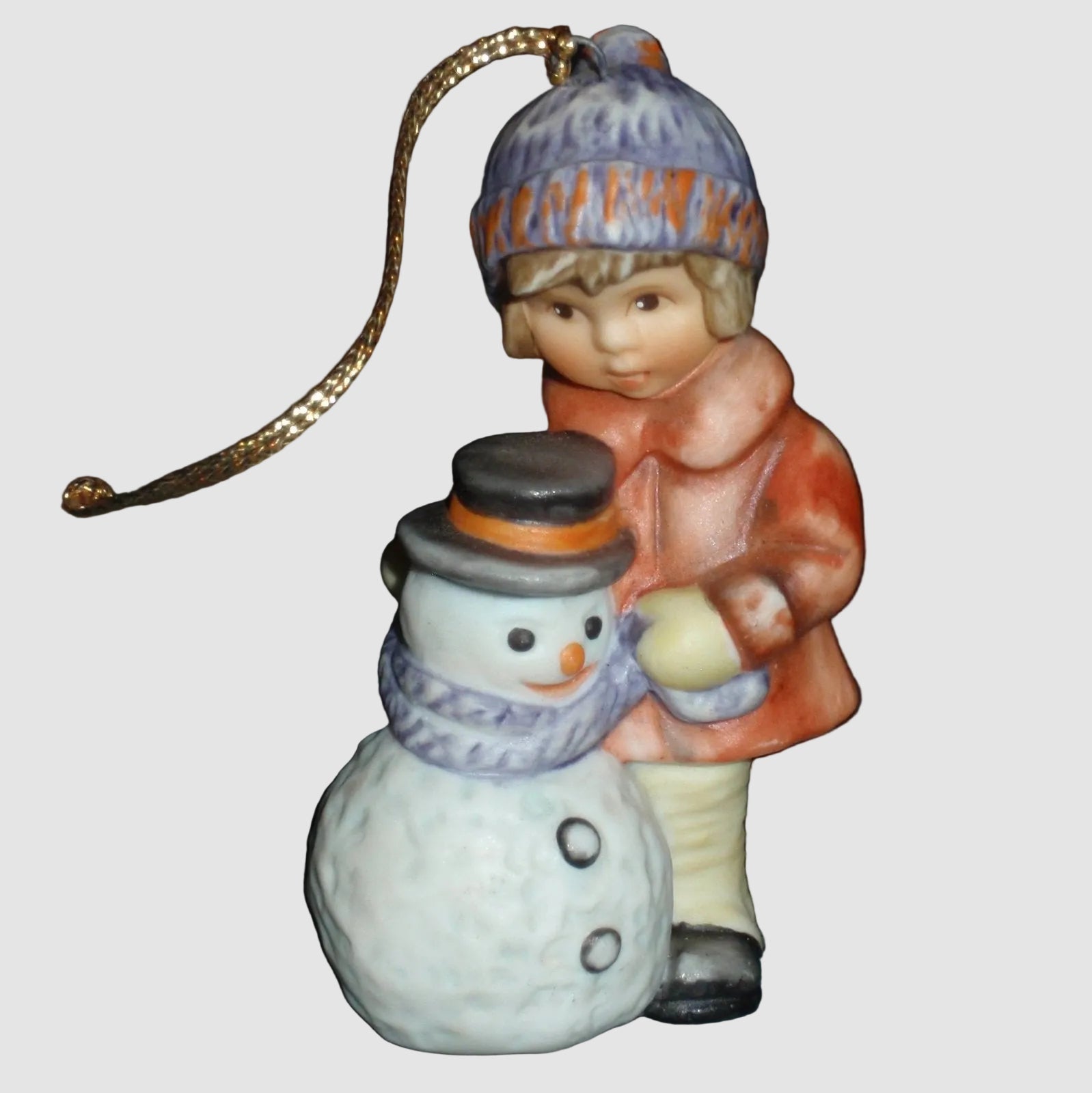 Goebel Berta Hummel A Gift For Snowman Christmas Ornament 1999 Child Scarf Winter Holiday Vintage Porcelain