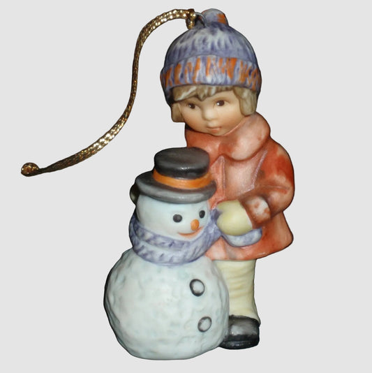 Goebel Berta Hummel A Gift For Snowman Christmas Ornament 1999 Child Scarf Winter Holiday Vintage Porcelain