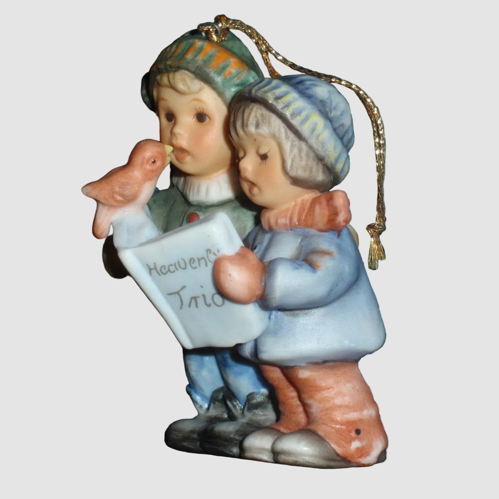 Goebel Berta Hummel Heavenly Trio Christmas Ornament 1997 Boy Girl Singing Bird Perfect Pairs Furry Friends Vintage Porcelain