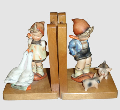 Goebel Hummel Farm Boy Goose Girl Bookends 60A 60B TMK2 Full Bee Geese Pigs Farm Life Vintage Germany Porcelain