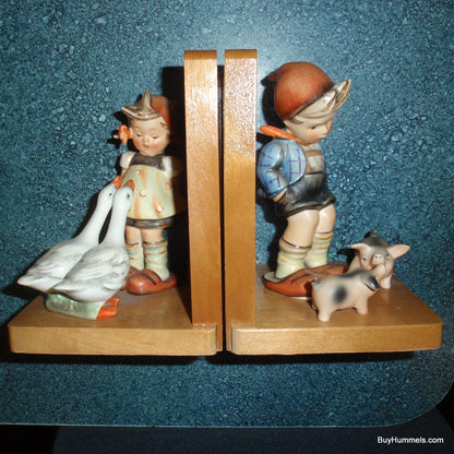 "Farm Boy" & "Goose Girl" Hummel Bookends #60A #60B - TMK2 Full Bee (6")