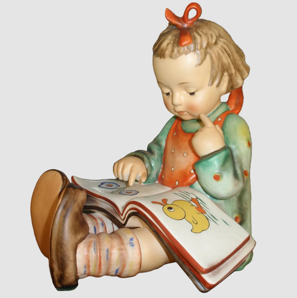 Goebel Hummel Bookworm Figurine 3/II Arthur Moeller Bücherwurm Girl Reading Book Yellow Duck TMK5 Huge Vintage Germany Porcelain
