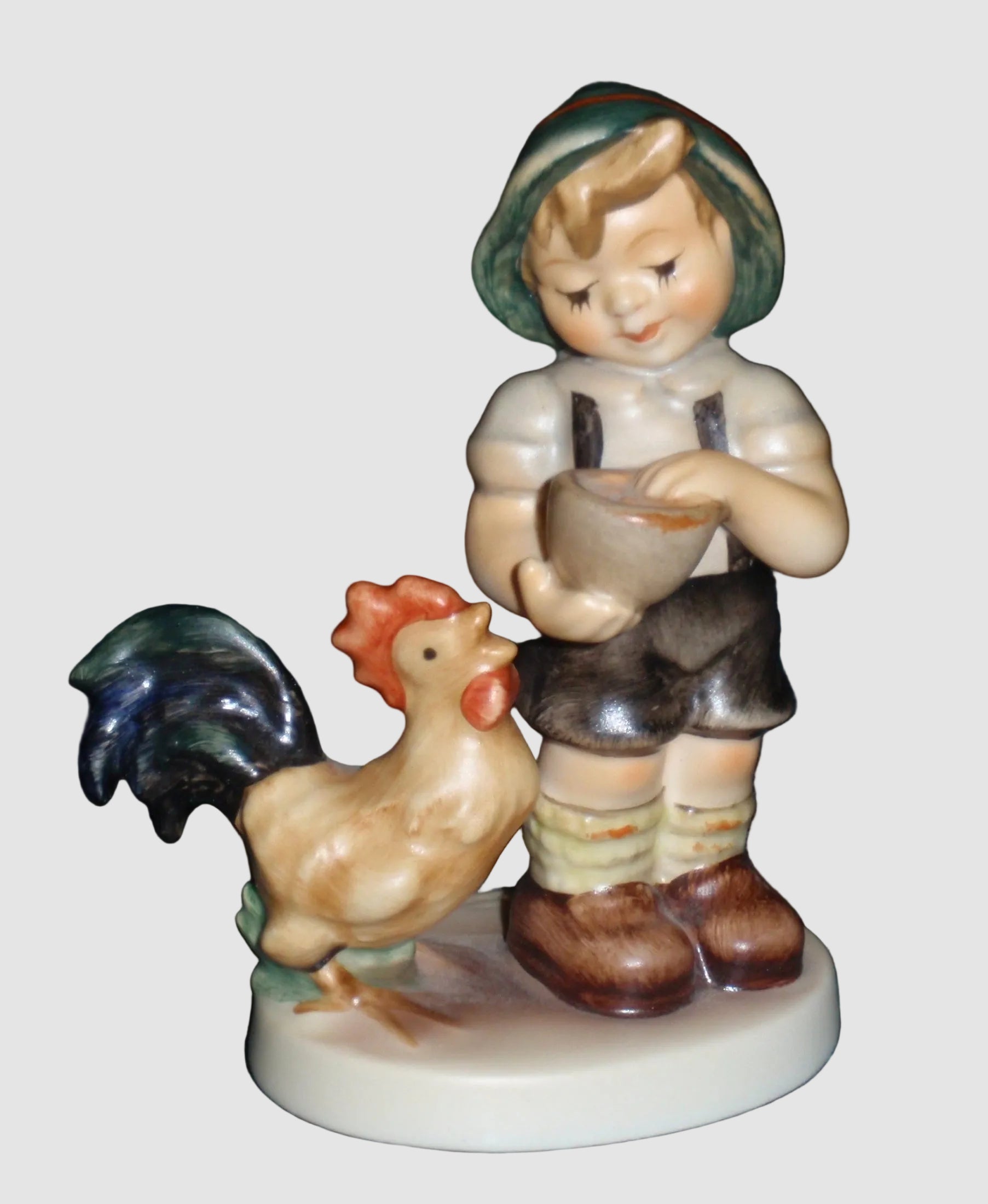 Goebel Hummel Morning Call 2227 Boy Feeding Rooster TMK8 Figurine