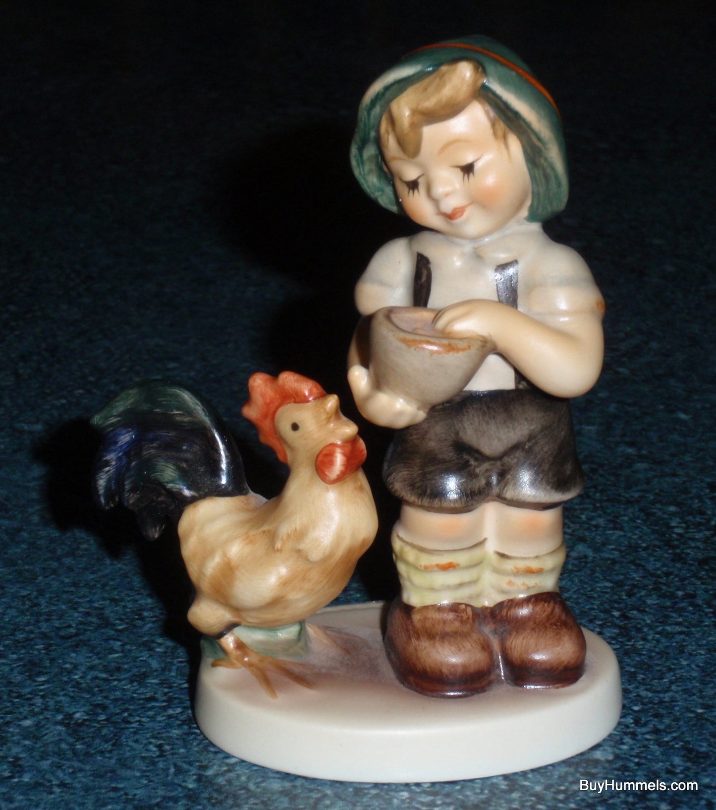 "Morning Call" Goebel Hummel Figurine #2227 TMK8 - Boy Feeding Rooster