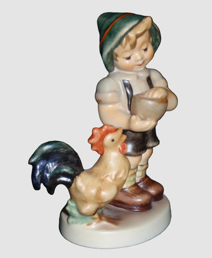 "Morning Call" Goebel Hummel Figurine #2227 TMK8 - Boy Feeding Rooster