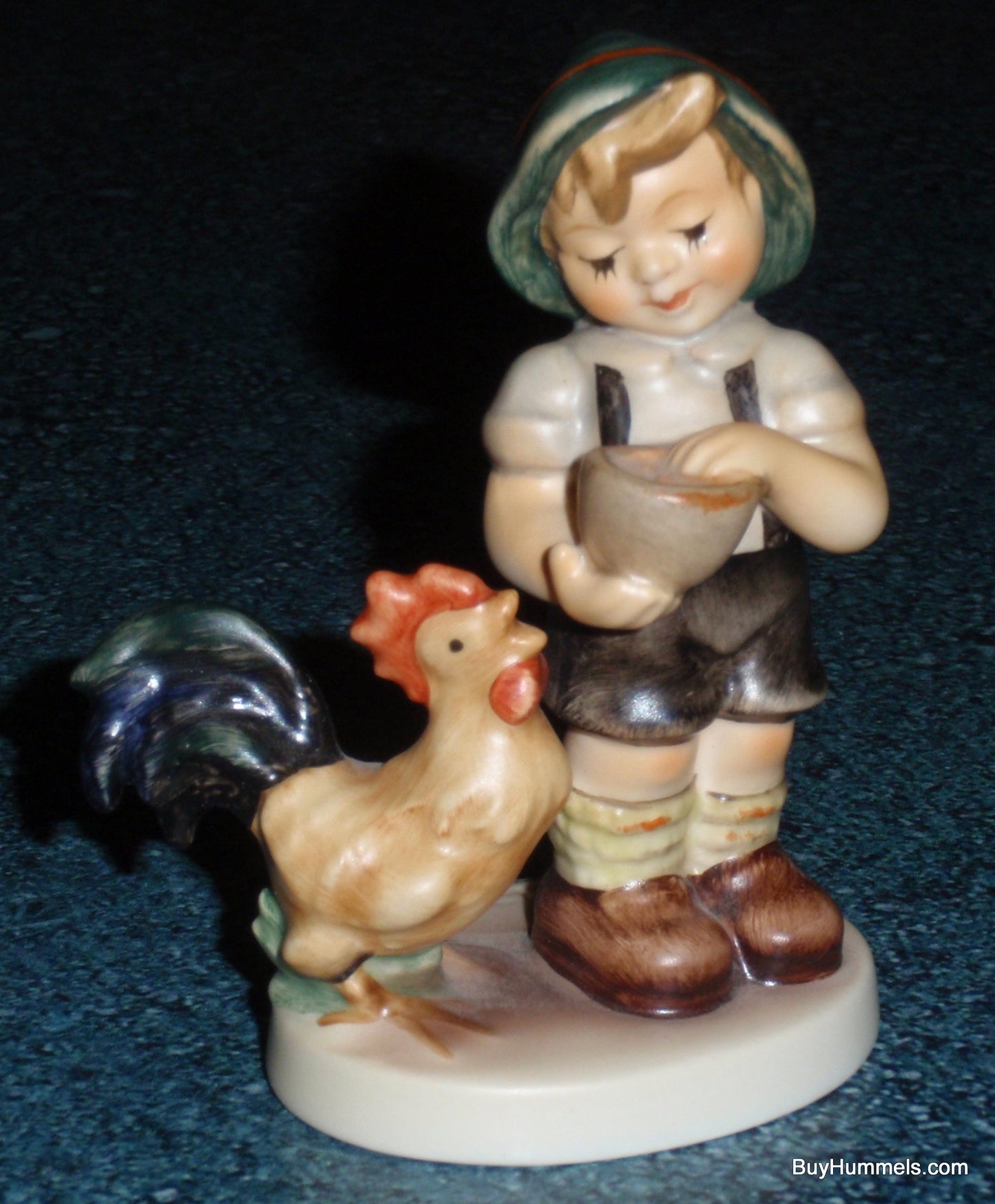 "Morning Call" Goebel Hummel Figurine #2227 TMK8 - Boy Feeding Rooster