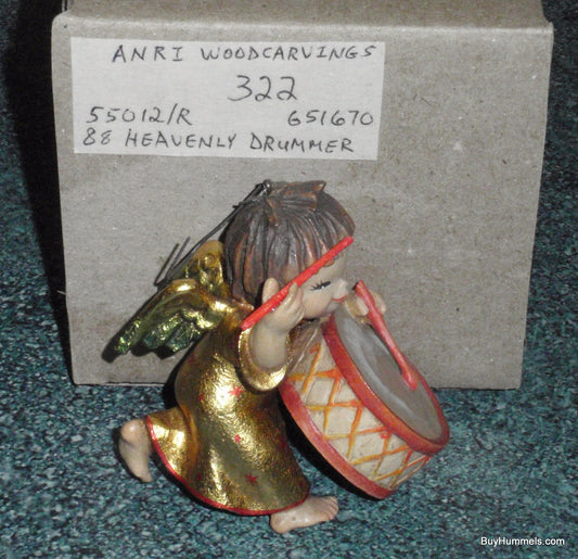 Anri Wood Carvings "Heavenly Drummer" Angel Figurine Christmas Ornament Italy With Original Box - Extremely Rare Christmas Gift!