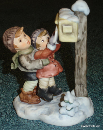 "Sending Season's Greetings" GOEBEL BERTA HUMMEL Figurine BH276 - Brother And Sister Mailing A Letter On Snowy Day!
